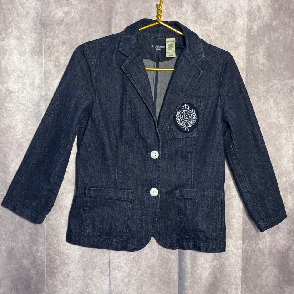Vintage Y2K '90s Liz Claiborne Jeans Blazer Women Size S Dark Wash Denim
